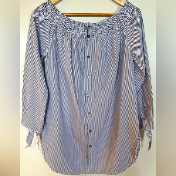 Molly Bracken Blue Striped Mock Button-Down Tunic Top Size M - Picture 1 of 6